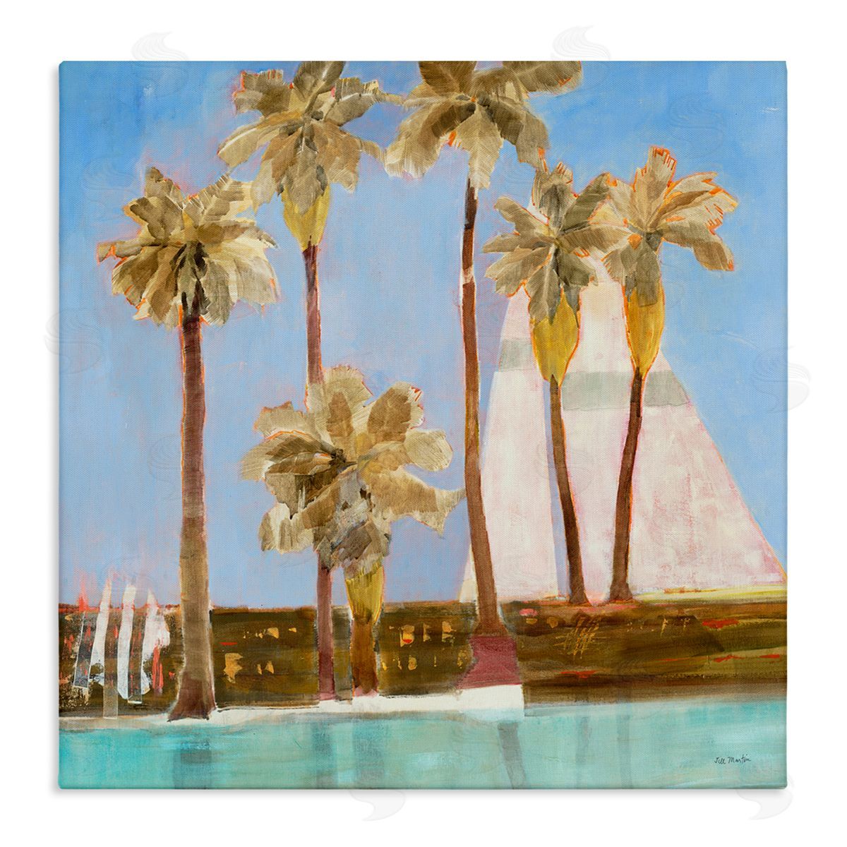 Jill Martin Tall Palm Trees Summer Nautical Sailboat Landscape Stretched Canvas Wall Art Print