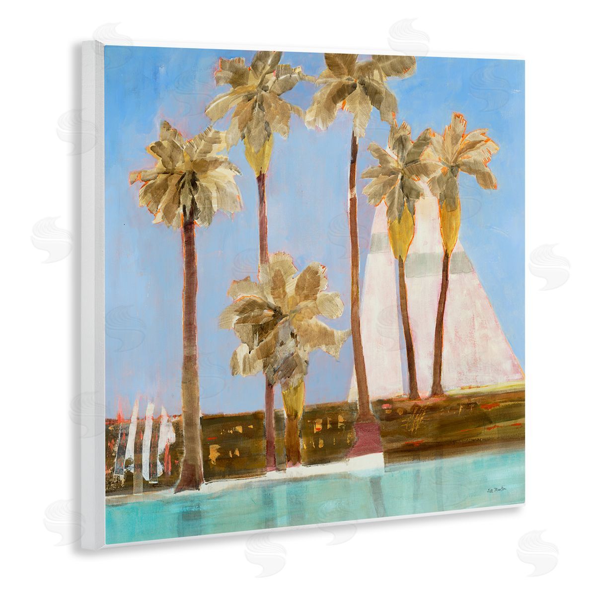 Jill Martin Tall Palm Trees Summer Nautical Sailboat Landscape Wooden Wall Plaque Art Print