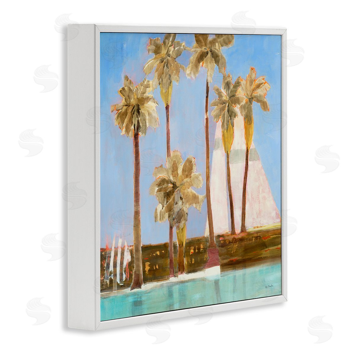 Jill Martin Tall Palm Trees Summer Nautical Sailboat Landscape White Framed Glicee Wall Art Print