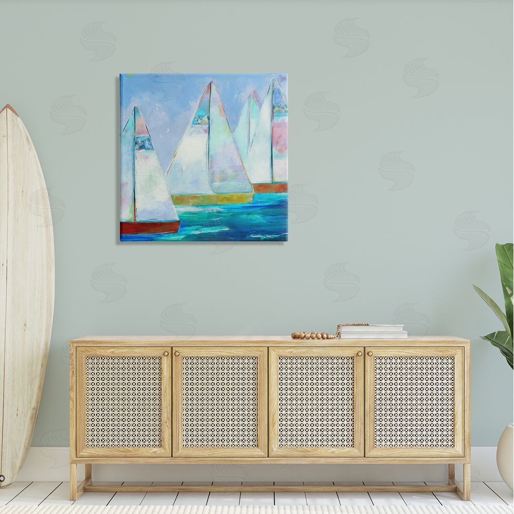 Jill Martin Bold Sailing Boats Drifting Ocean Water Waves Canvas Wall Art in Room