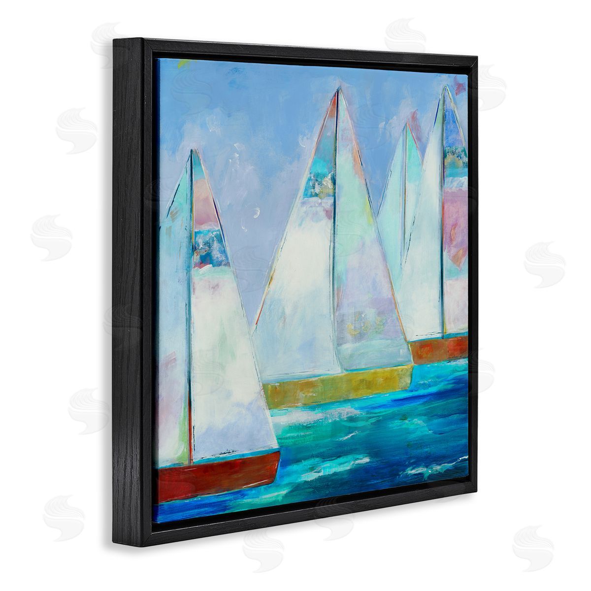 Jill Martin Bold Sailing Boats Drifting Ocean Water Waves Black Floating Frame Canvas Wall Art Print