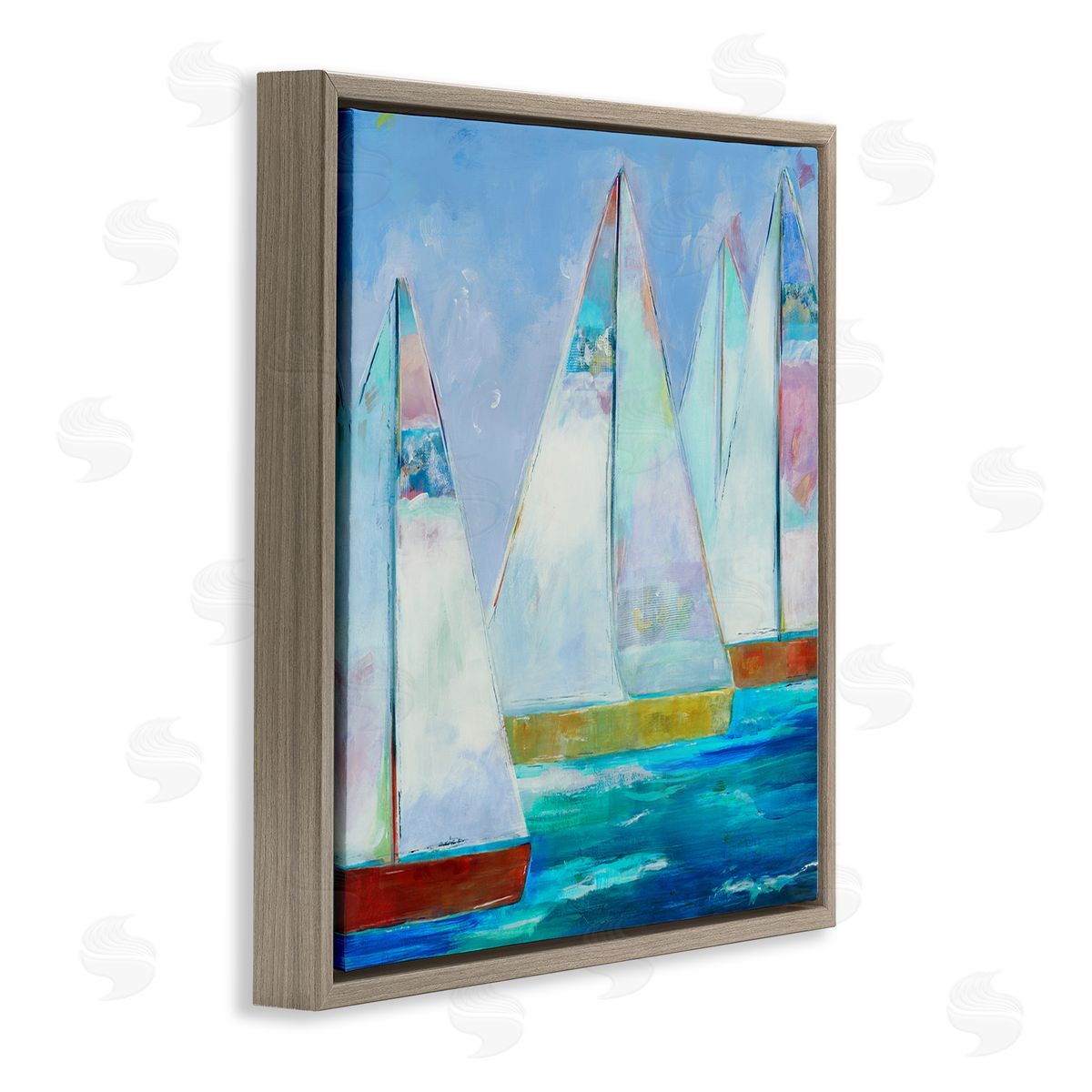 Jill Martin Bold Sailing Boats Drifting Ocean Water Waves Brown Floating Frame Canvas Wall Art Print