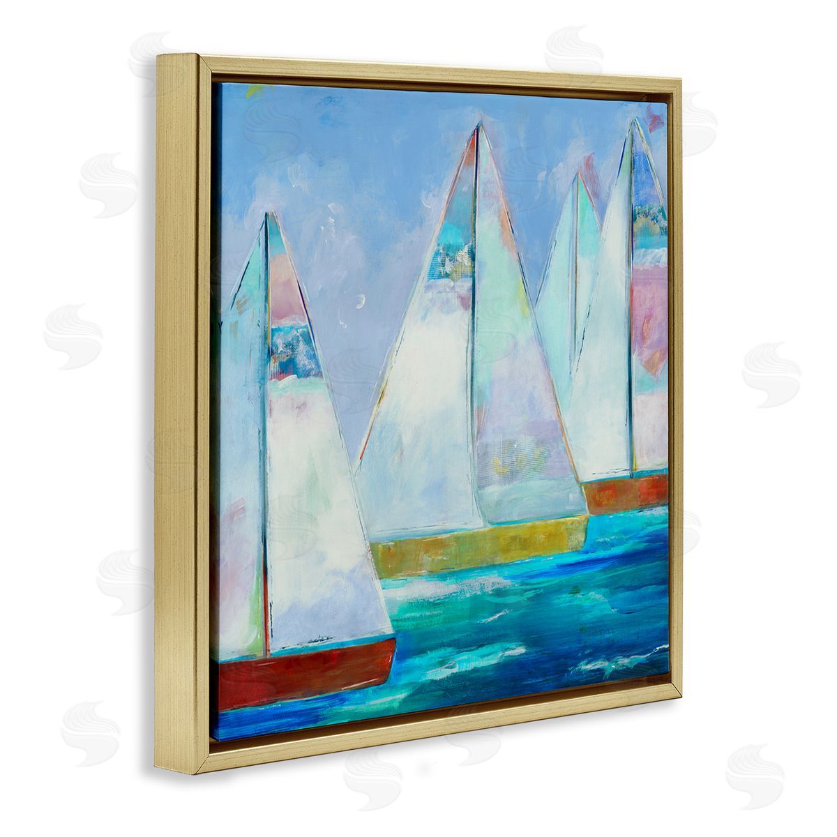 Jill Martin Bold Sailing Boats Drifting Ocean Water Waves Gold Floating Frame Canvas Wall Art Print