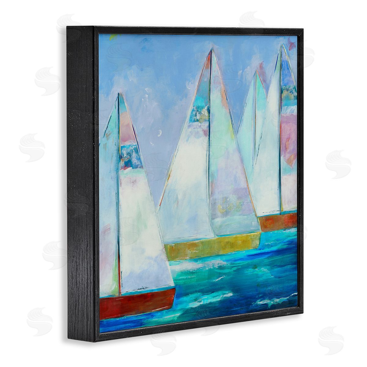 Jill Martin Bold Sailing Boats Drifting Ocean Water Waves Black Framed Glicee Wall Art Print