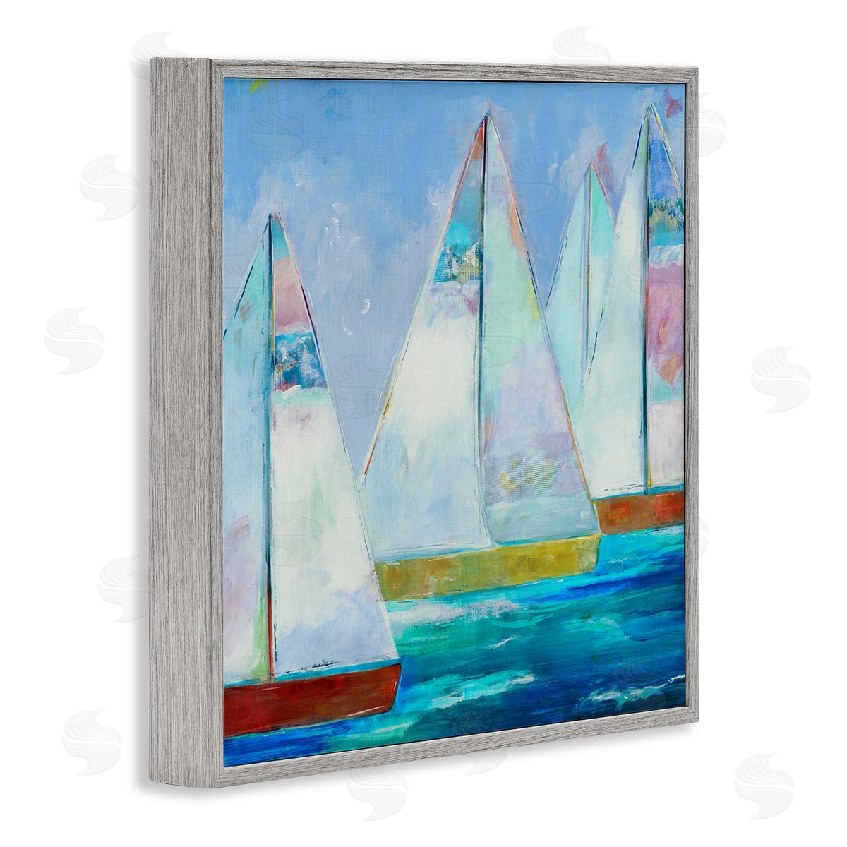 Jill Martin Bold Sailing Boats Drifting Ocean Water Waves Gray Framed Glicee Wall Art Print