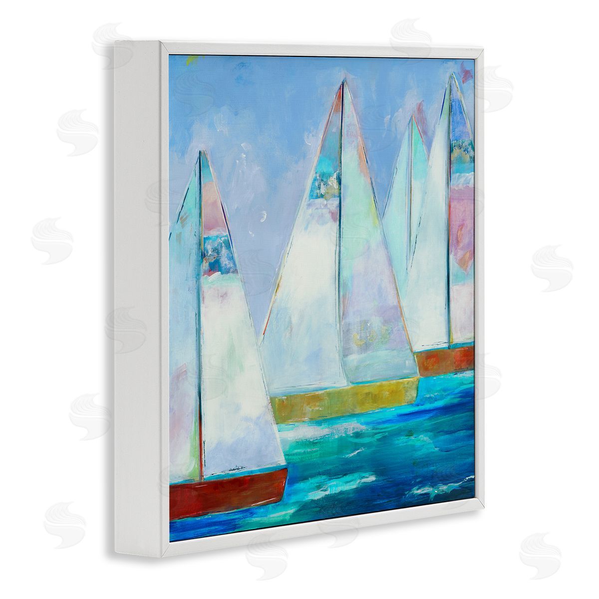 Jill Martin Bold Sailing Boats Drifting Ocean Water Waves White Framed Glicee Wall Art Print