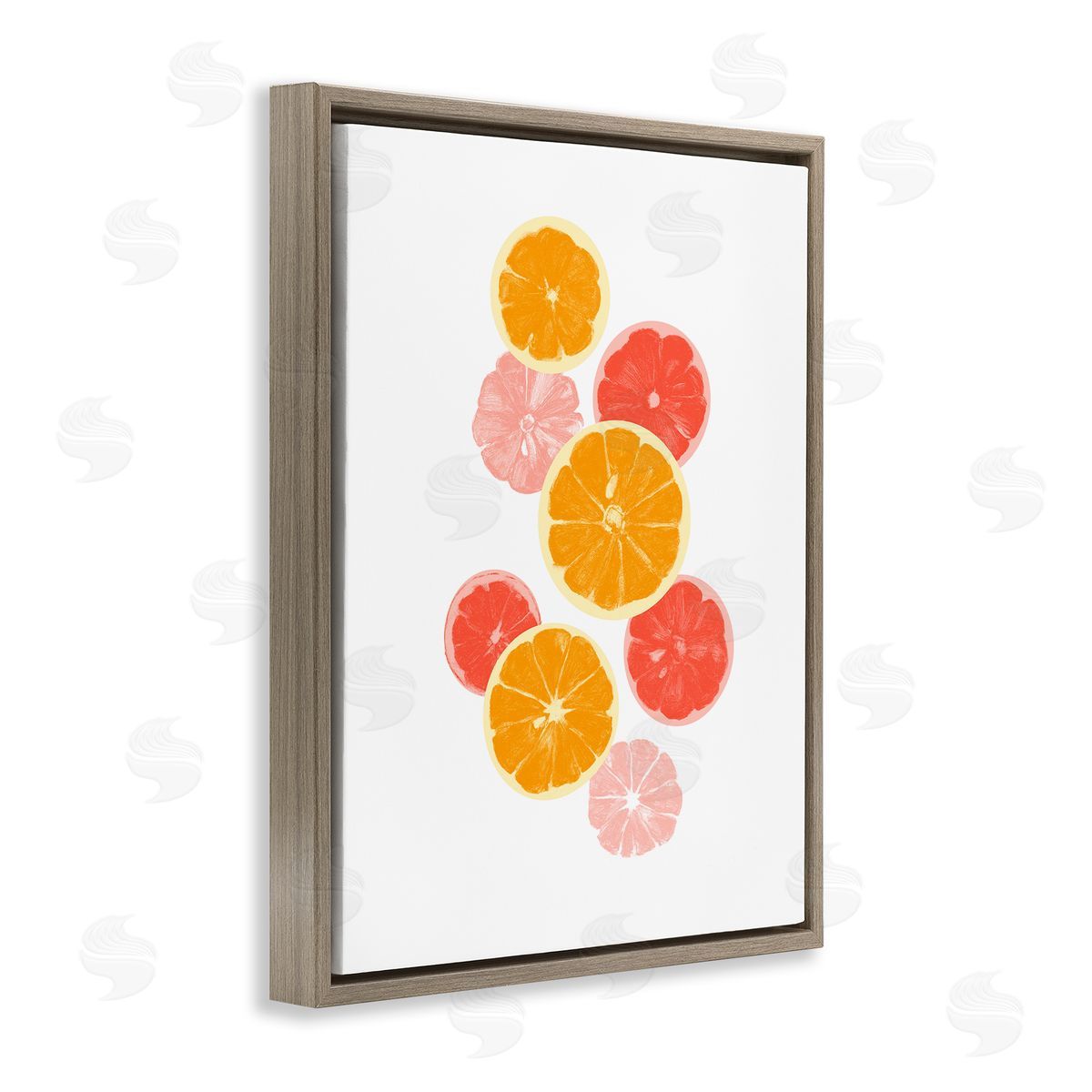 Emma Caroline Mixed Citrus Fruit Slices Casual Summer Kitchen  Brown Floating Frame Canvas Wall Art Print