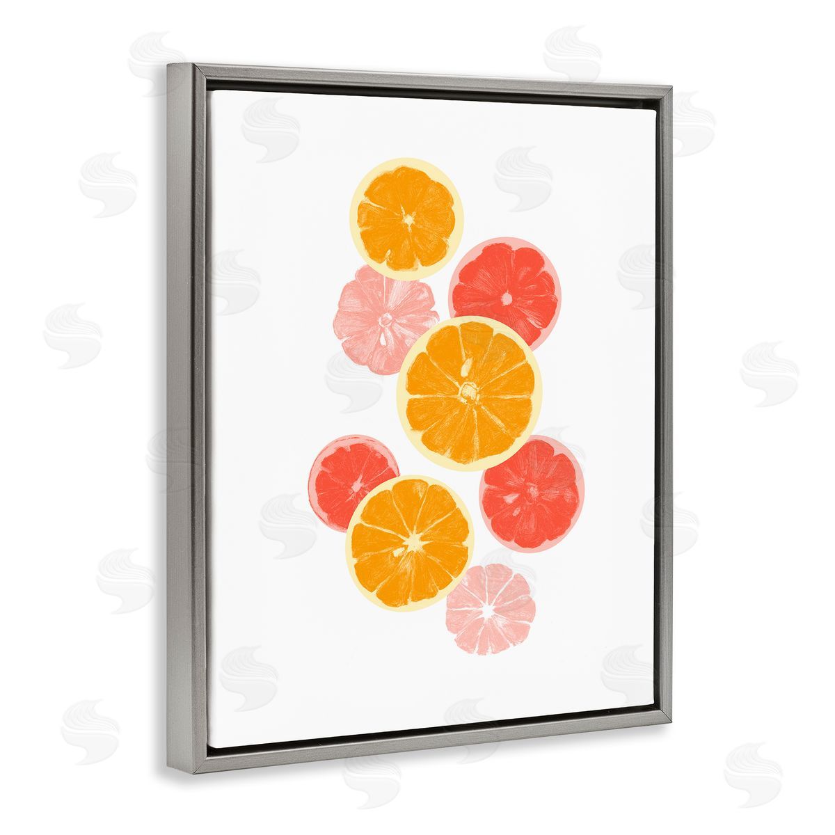 Emma Caroline Mixed Citrus Fruit Slices Casual Summer Kitchen  Gray Floating Frame Canvas Wall Art Print