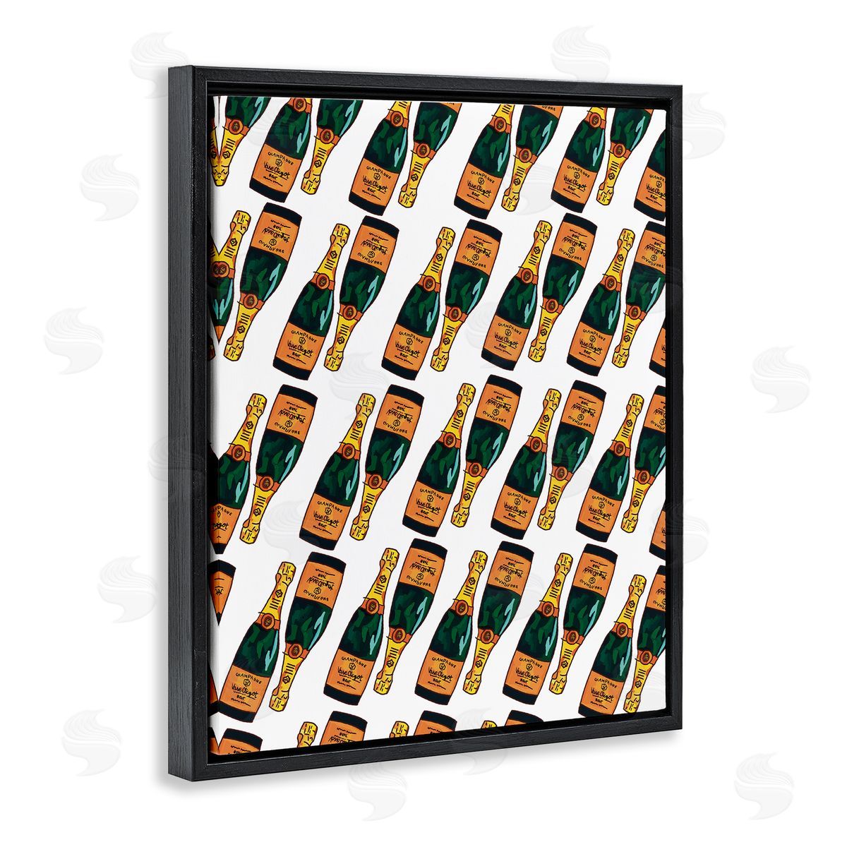 Amelia Noyes Pair Champagne Bottles Pattern Arrangement Alcohol Drink  Black Floating Frame Canvas Wall Art Print