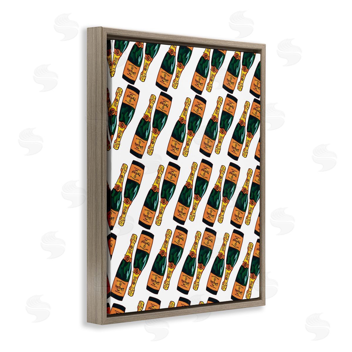 Amelia Noyes Pair Champagne Bottles Pattern Arrangement Alcohol Drink  Brown Floating Frame Canvas Wall Art Print