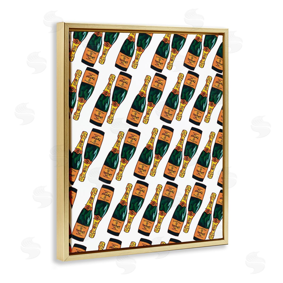 Amelia Noyes Pair Champagne Bottles Pattern Arrangement Alcohol Drink  Gold Floating Frame Canvas Wall Art Print