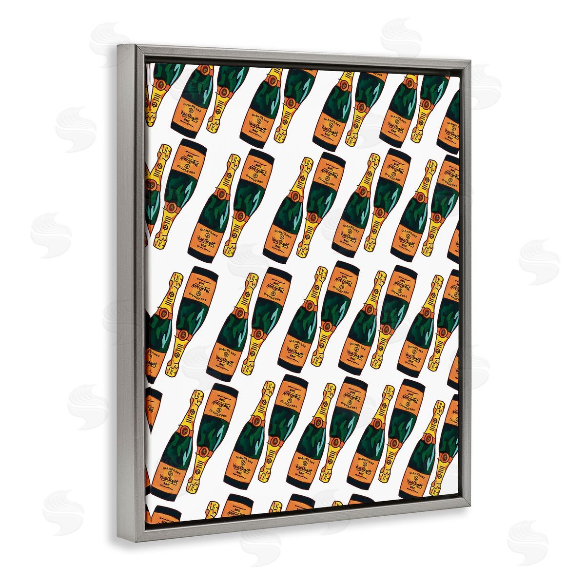 Amelia Noyes Pair Champagne Bottles Pattern Arrangement Alcohol Drink  Gray Floating Frame Canvas Wall Art Print