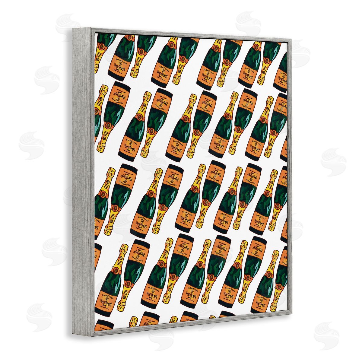 Amelia Noyes Pair Champagne Bottles Pattern Arrangement Alcohol Drink  Gray Framed Giclee Wall Art Print