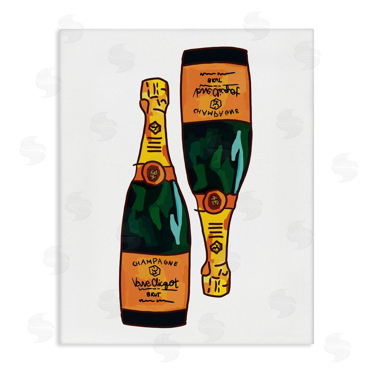 Amelia Noyes Fancy Champagne Bottles Pair Kitchen Bar Stretched Canvas Wall Art Print