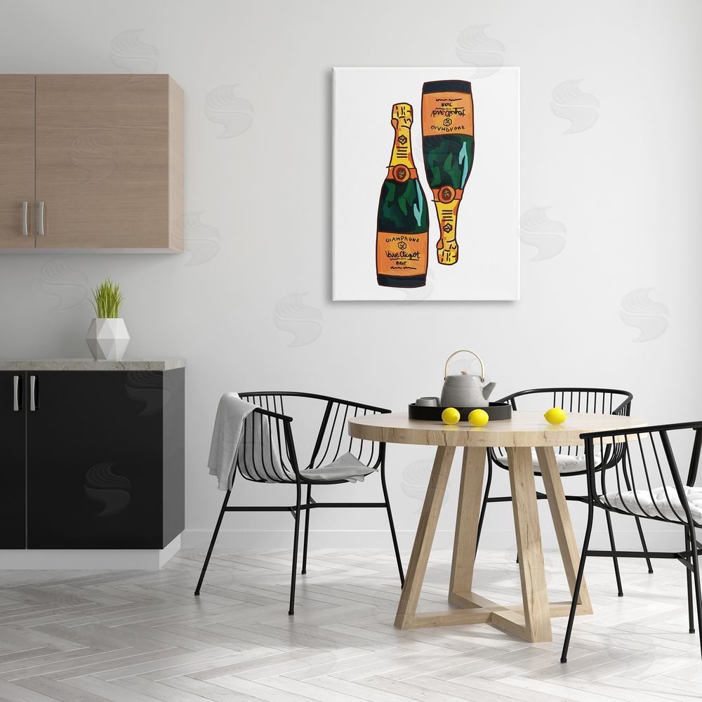 Amelia Noyes Fancy Champagne Bottles Pair Kitchen Bar Canvas Wall Art Print in Room
