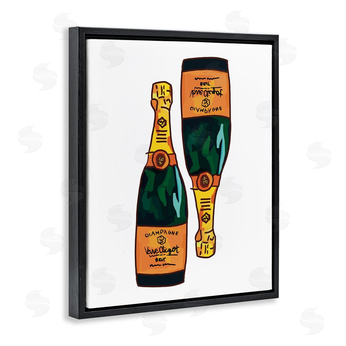 Amelia Noyes Fancy Champagne Bottles Pair Kitchen Bar Black Floating Frame Canvas Wall Art Print