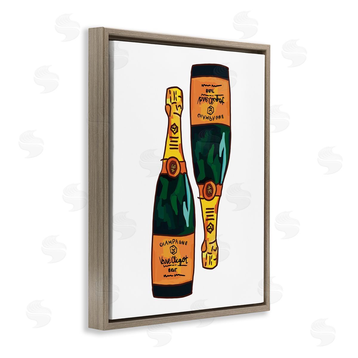 Amelia Noyes Fancy Champagne Bottles Pair Kitchen Bar Brown Floating Frame Canvas Wall Art Print