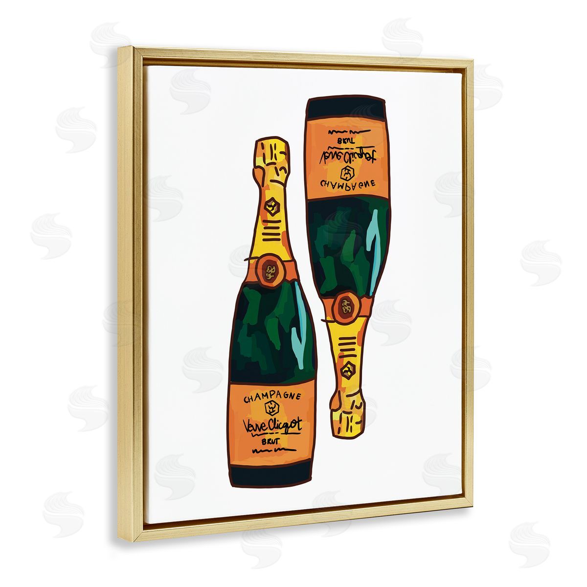 Amelia Noyes Fancy Champagne Bottles Pair Kitchen Bar Gold Floating Frame Canvas Wall Art Print