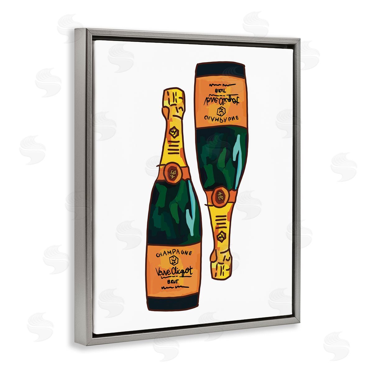 Amelia Noyes Fancy Champagne Bottles Pair Kitchen Bar Gray Floating Frame Canvas Wall Art Print