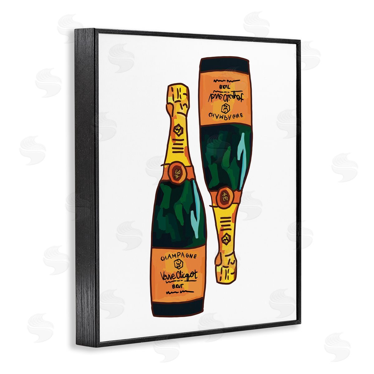 Amelia Noyes Fancy Champagne Bottles Pair Kitchen Bar Black Framed Giclee Wall Art Print