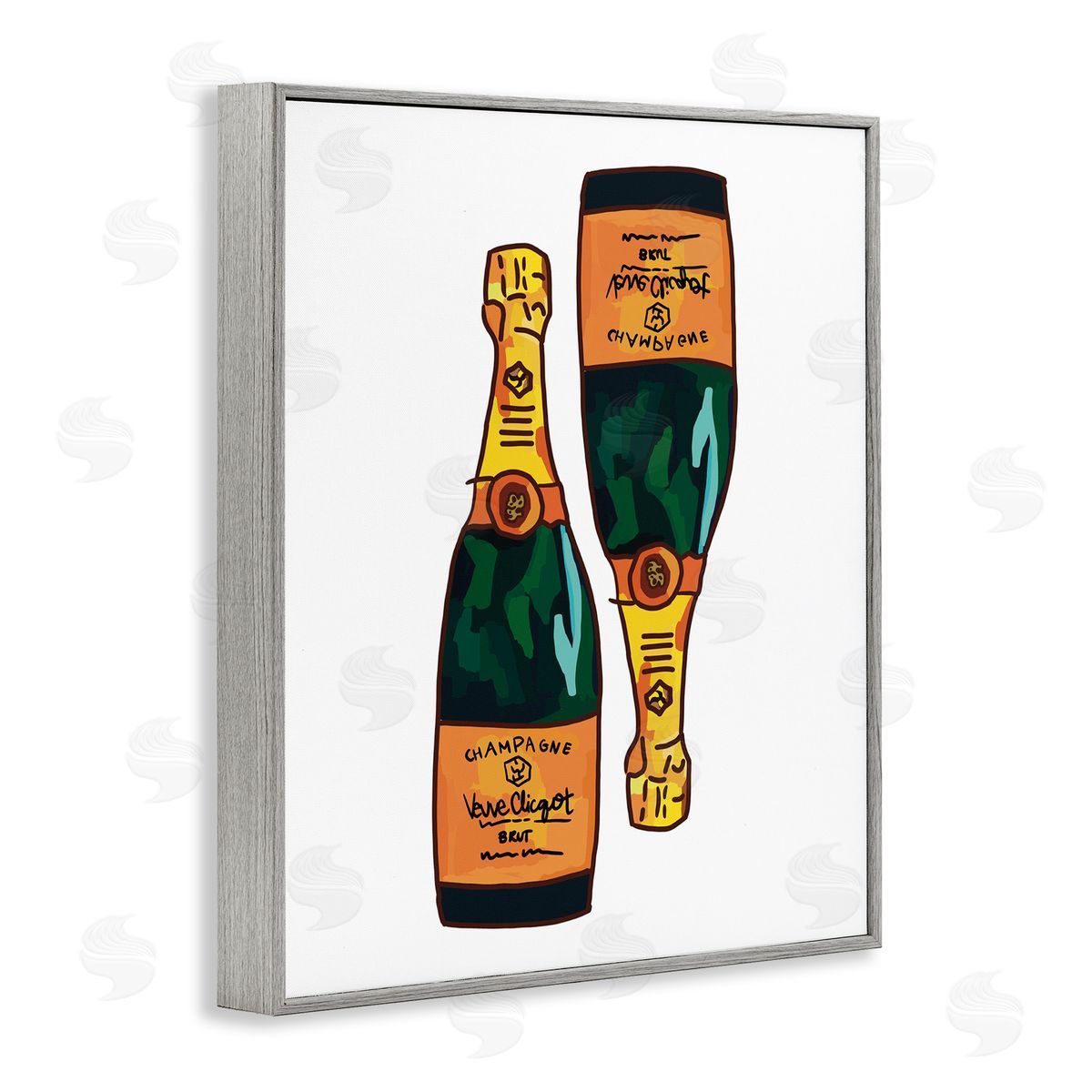 Amelia Noyes Fancy Champagne Bottles Pair Kitchen Bar Gray Framed Giclee Wall Art Print