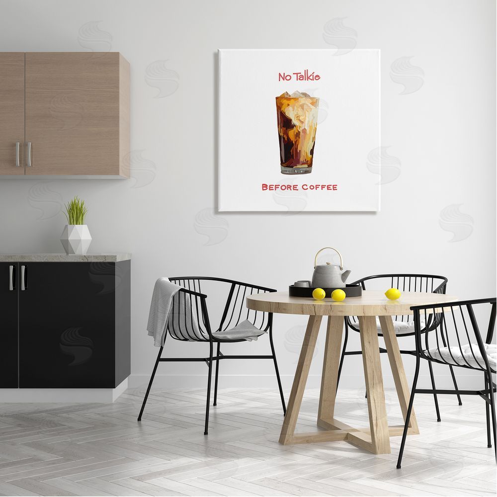 Amelia Noyes No Talkie Before Coffee Casual Kitchen Milk Swirls Canvas Wall Art in Room