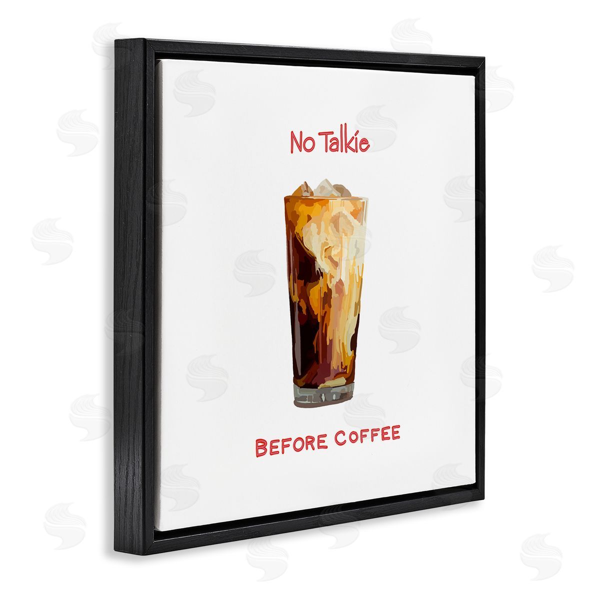 Amelia Noyes No Talkie Before Coffee Casual Kitchen Milk Swirls Black Floating Frame Canvas Wall Art Print