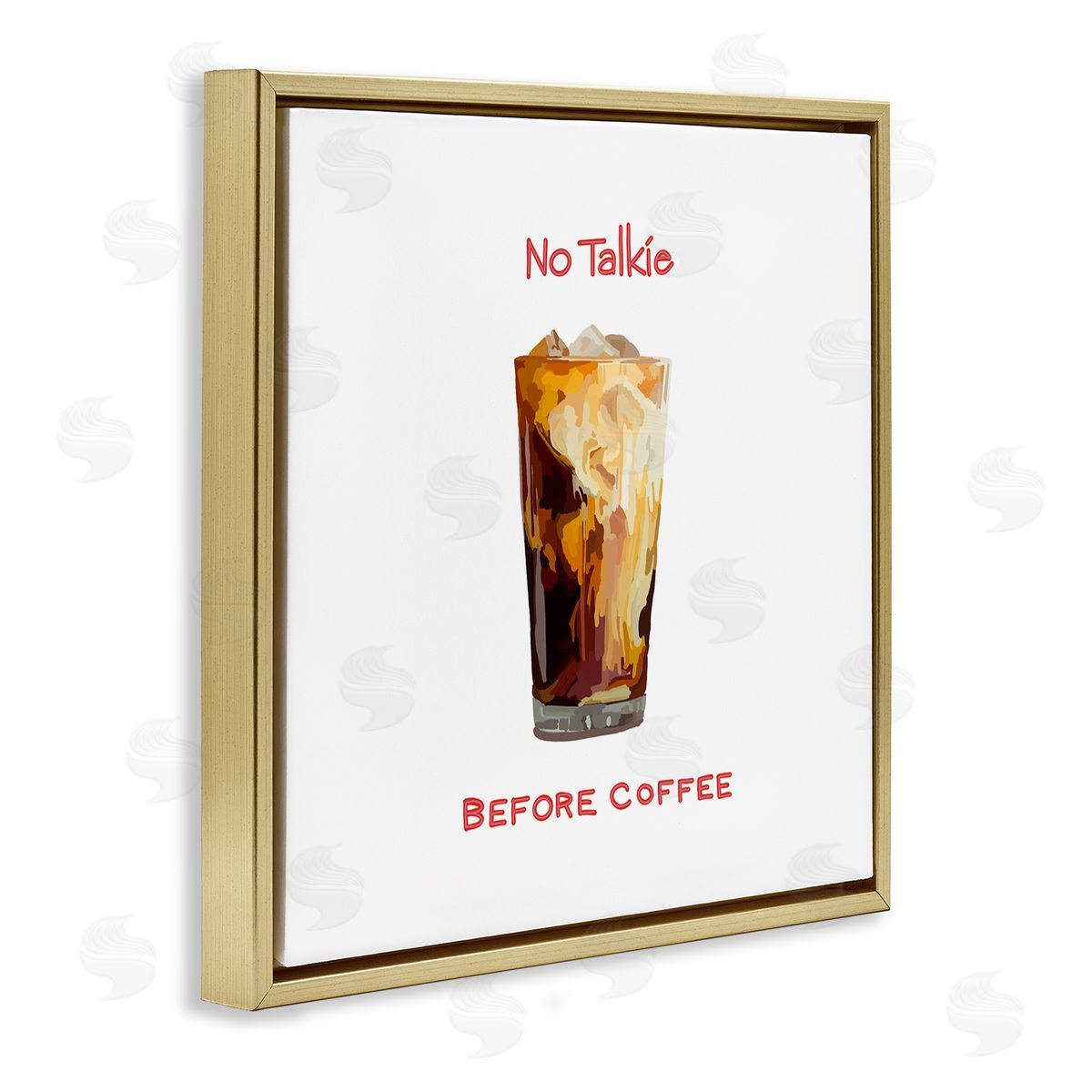 Amelia Noyes No Talkie Before Coffee Casual Kitchen Milk Swirls Gold Floating Frame Canvas Wall Art Print