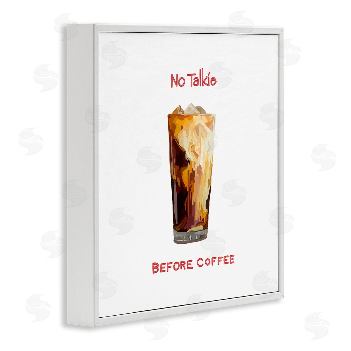 Amelia Noyes No Talkie Before Coffee Casual Kitchen Milk Swirls White Framed Glicee Wall Art Print