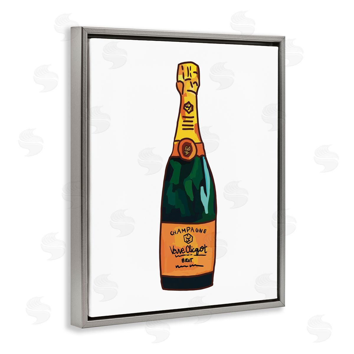 Amelia Noyes Classy Champagne Wine Bottle Kitchen Bar Beverage Gray Floating Frame Canvas Wall Art Print