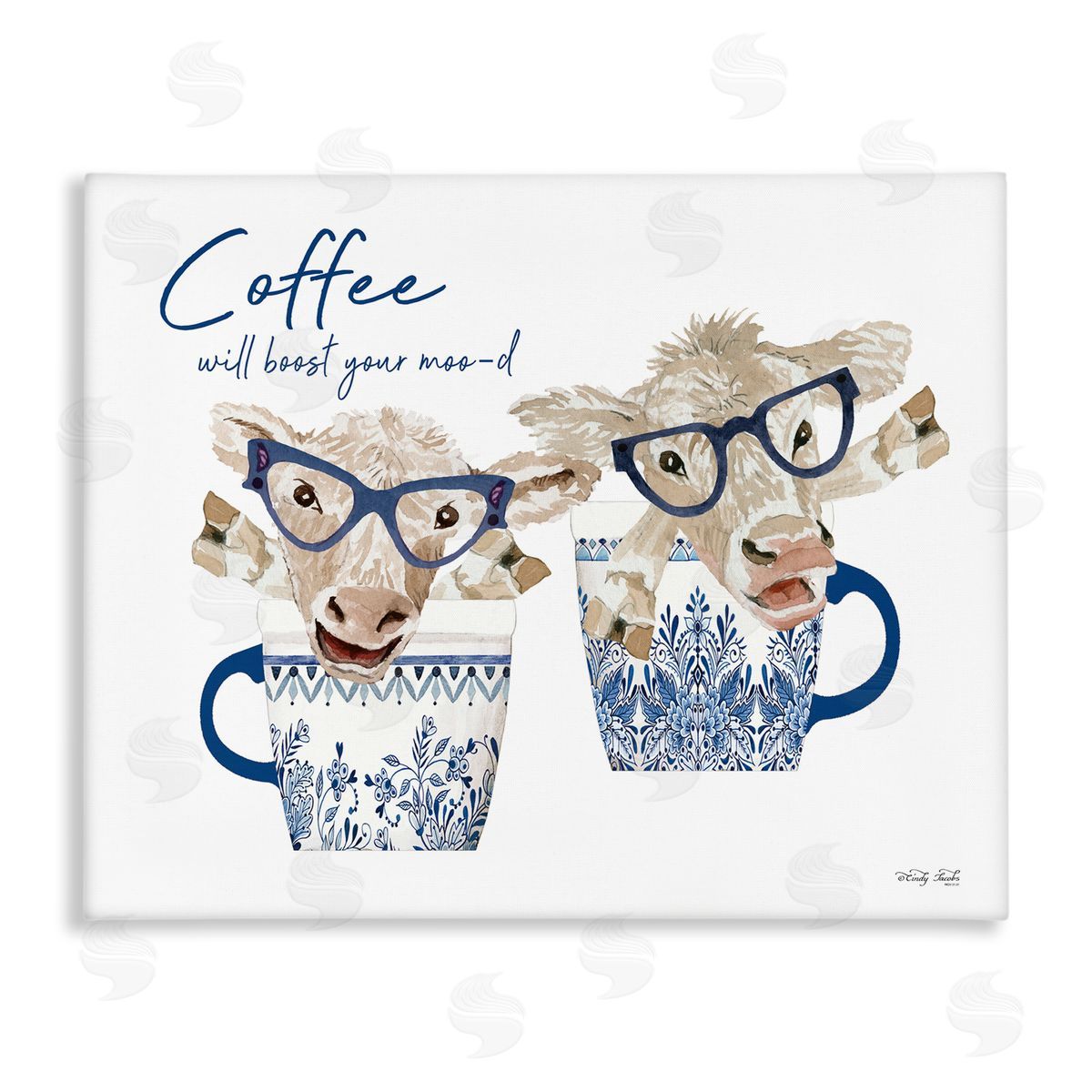 Cindy Jacobs Boost Your Moo-d Humorous Farmhouse Cow Coffee Mugs Stretched Canvas Wall Art Print