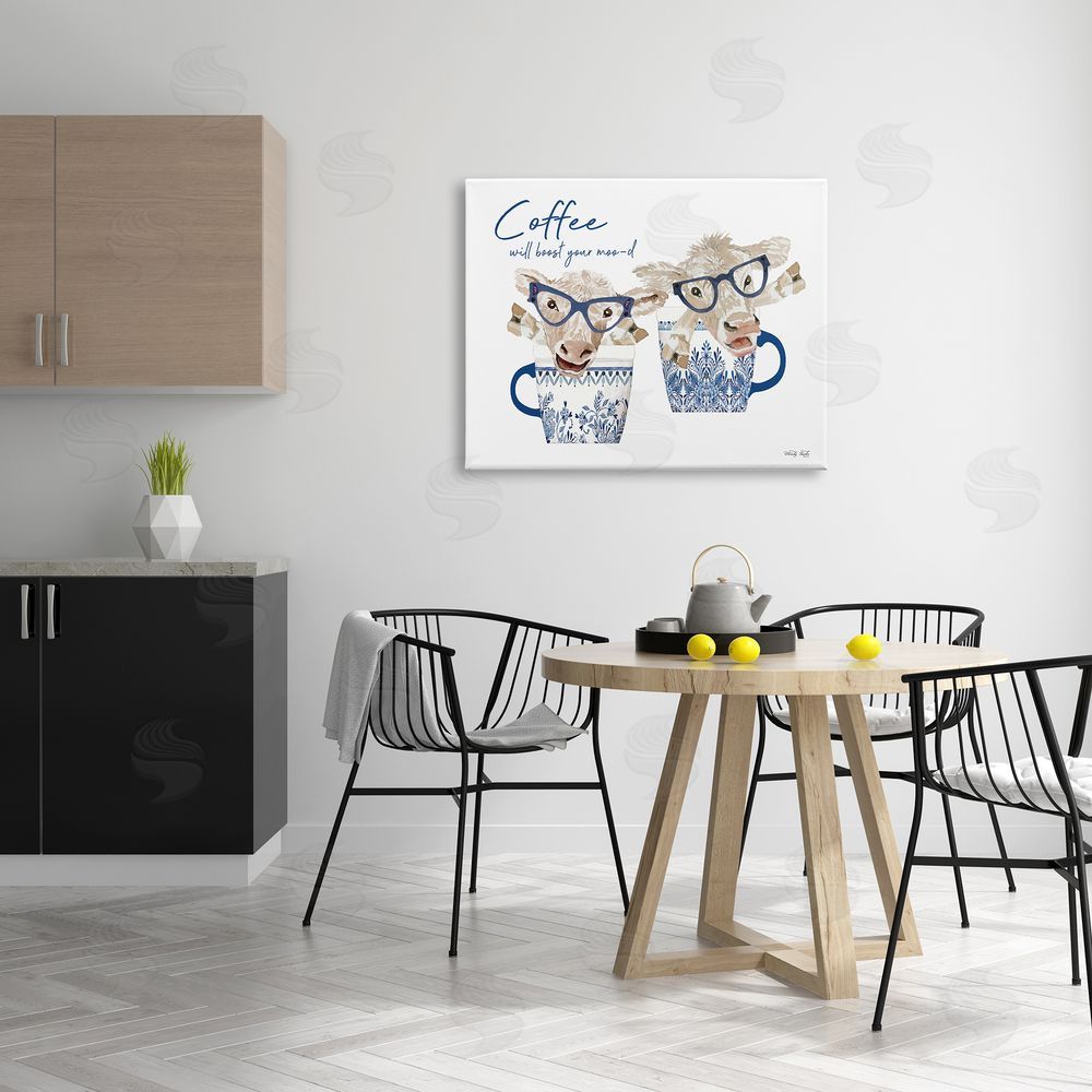 Cindy Jacobs Boost Your Moo-d Humorous Farmhouse Cow Coffee Mugs Canvas Wall Art Print in Room