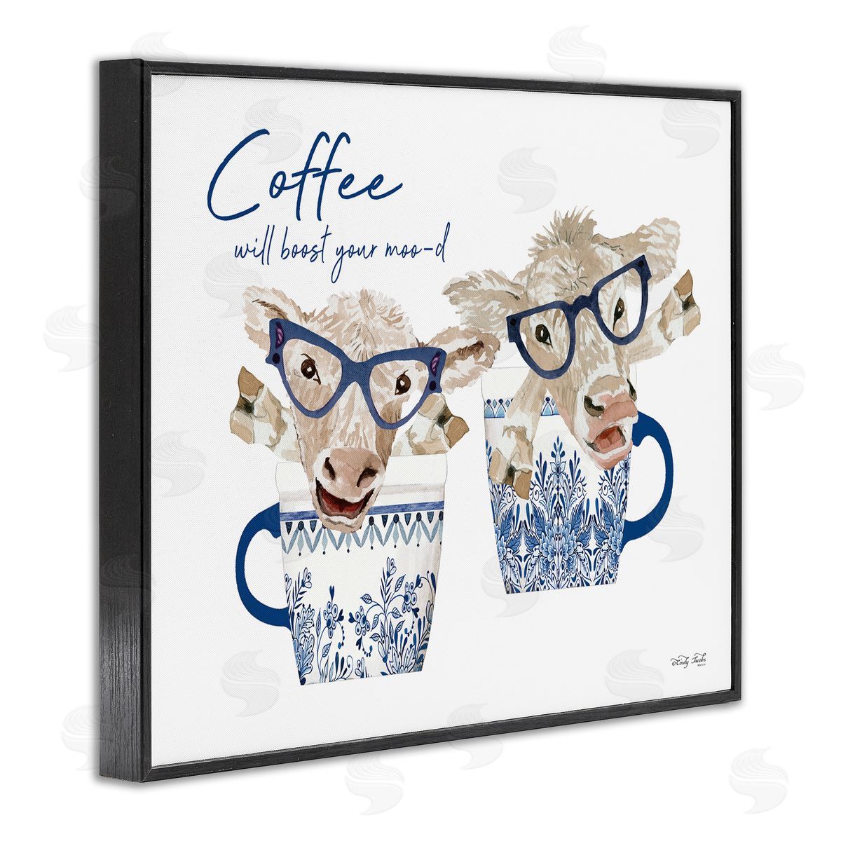 Cindy Jacobs Boost Your Moo-d Humorous Farmhouse Cow Coffee Mugs Black Framed Giclee Wall Art Print