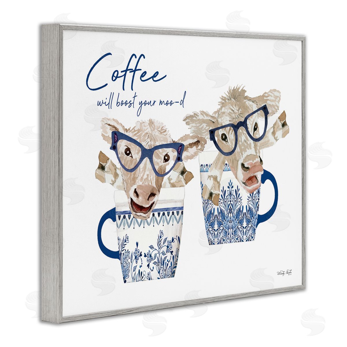 Cindy Jacobs Boost Your Moo-d Humorous Farmhouse Cow Coffee Mugs Gray Framed Giclee Wall Art Print