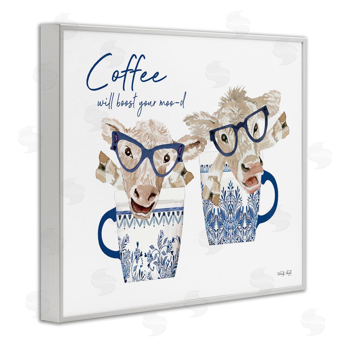Cindy Jacobs Boost Your Moo-d Humorous Farmhouse Cow Coffee Mugs White Framed Giclee Wall Art Print