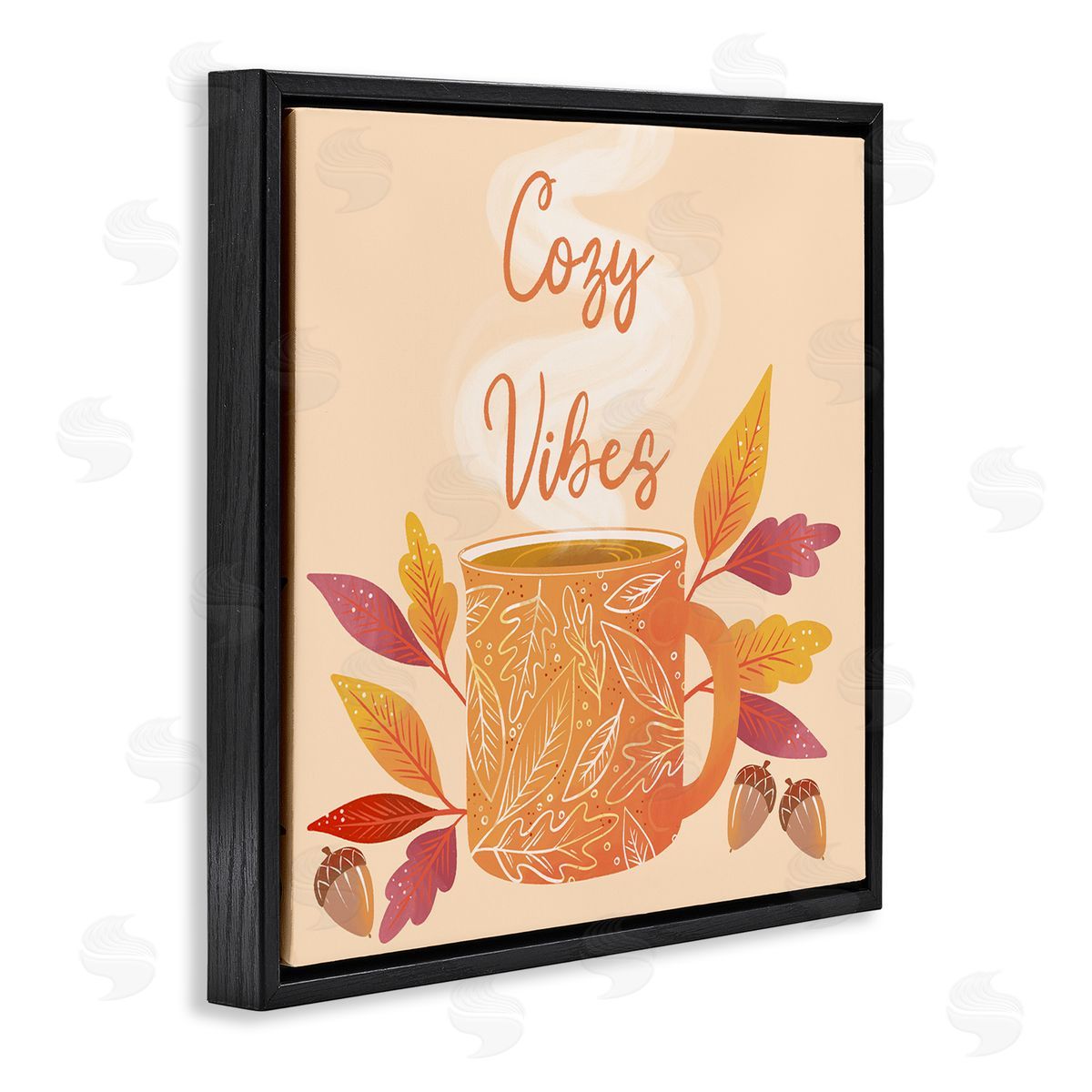 Dominika Godette Cozy Vibes Patterned Coffee Mug Autumn Leaves  Black Floating Frame Canvas Wall Art Print