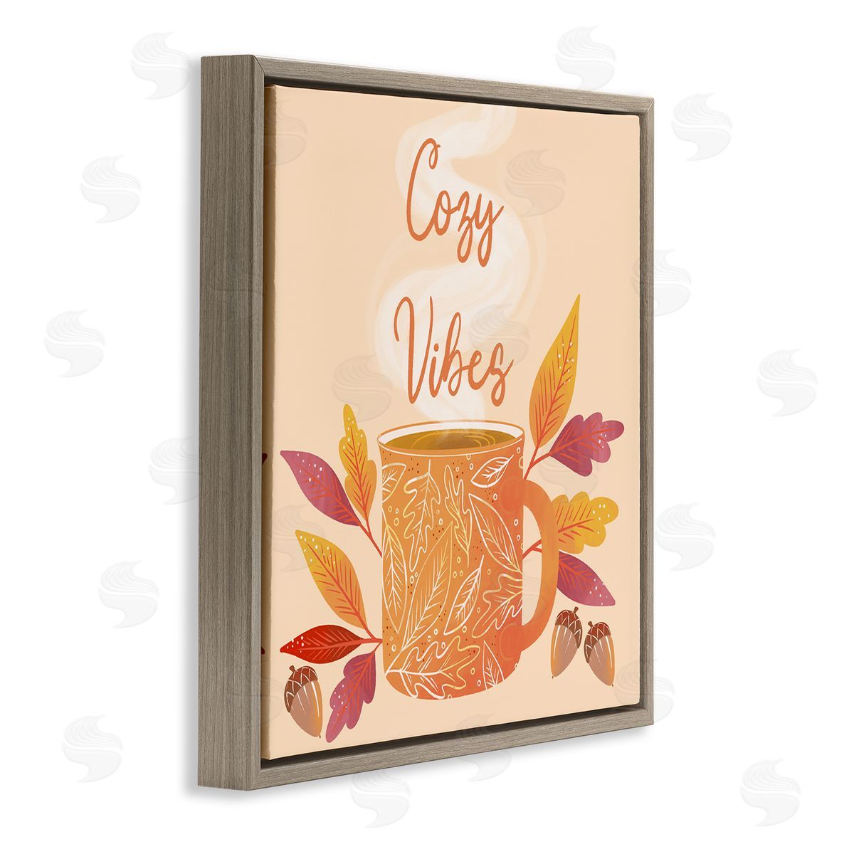 Dominika Godette Cozy Vibes Patterned Coffee Mug Autumn Leaves  Brown Floating Frame Canvas Wall Art Print