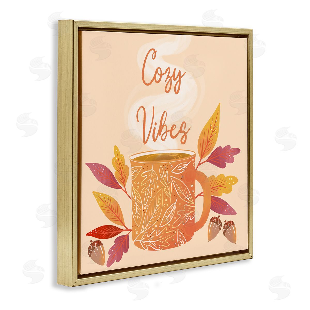 Dominika Godette Cozy Vibes Patterned Coffee Mug Autumn Leaves  Gold Floating Frame Canvas Wall Art Print