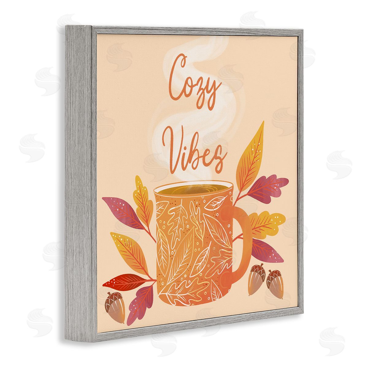 Dominika Godette Cozy Vibes Patterned Coffee Mug Autumn Leaves  Gray Framed Glicee Wall Art Print