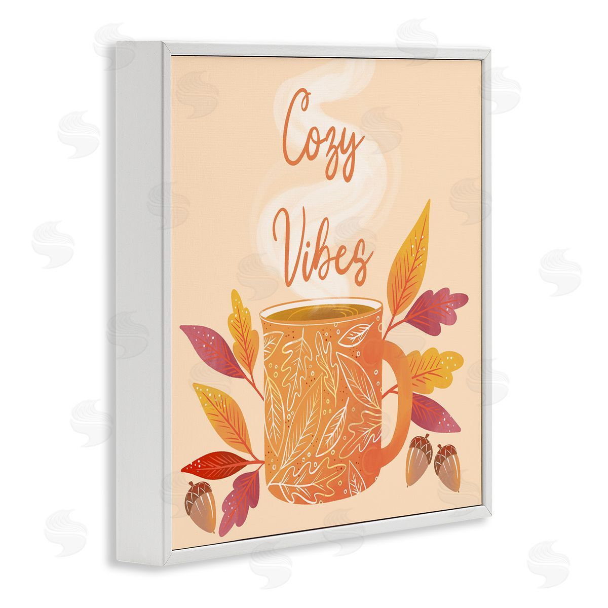 Dominika Godette Cozy Vibes Patterned Coffee Mug Autumn Leaves  White Framed Glicee Wall Art Print