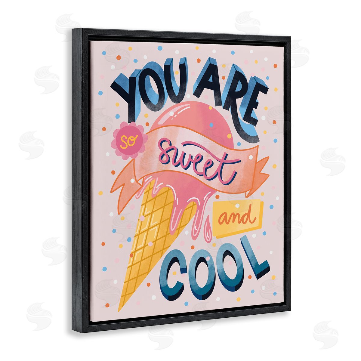 Dominika Godette Sweet & Cool Retro Patterned Polka Dot Ice Cream Black Floating Frame Canvas Wall Art Print