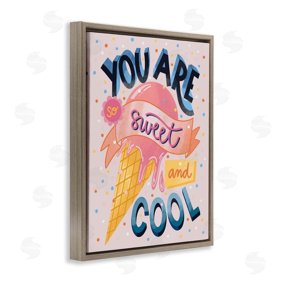 Dominika Godette Sweet & Cool Retro Patterned Polka Dot Ice Cream Brown Floating Frame Canvas Wall Art Print