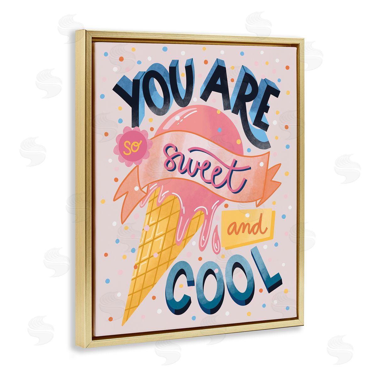 Dominika Godette Sweet & Cool Retro Patterned Polka Dot Ice Cream Gold Floating Frame Canvas Wall Art Print