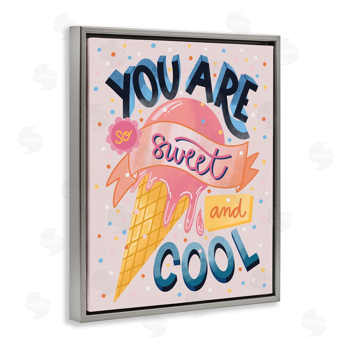 Dominika Godette Sweet & Cool Retro Patterned Polka Dot Ice Cream Gray Floating Frame Canvas Wall Art Print