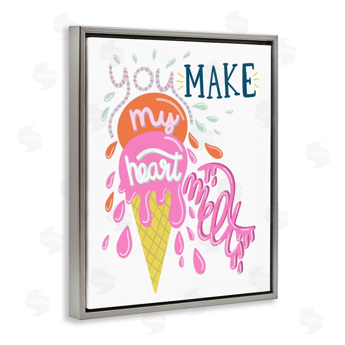 Dominika Godette Make My Heart Melt Summer Ice Cream Treat Gray Floating Frame Canvas Wall Art Print