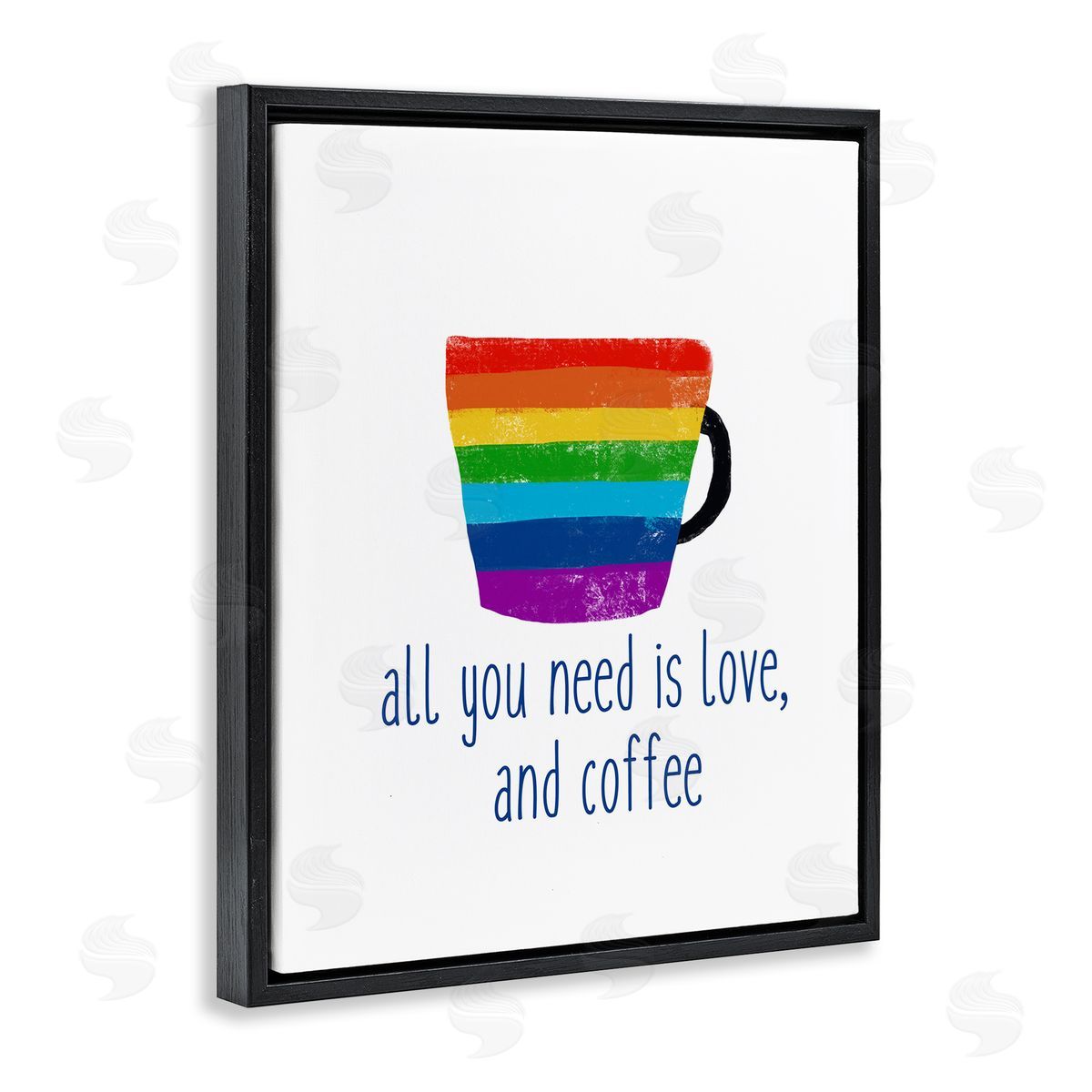 J. Weiss Love & Coffee Rainbow Morning Latte Diner Mug Black Floating Frame Canvas Wall Art Print