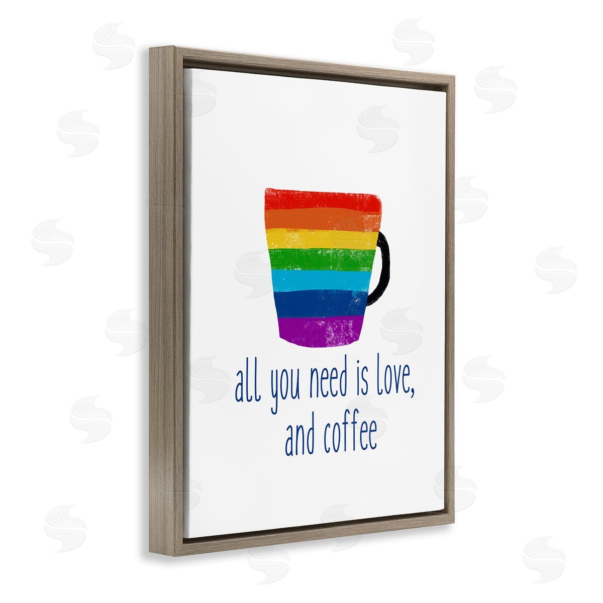 J. Weiss Love & Coffee Rainbow Morning Latte Diner Mug Brown Floating Frame Canvas Wall Art Print