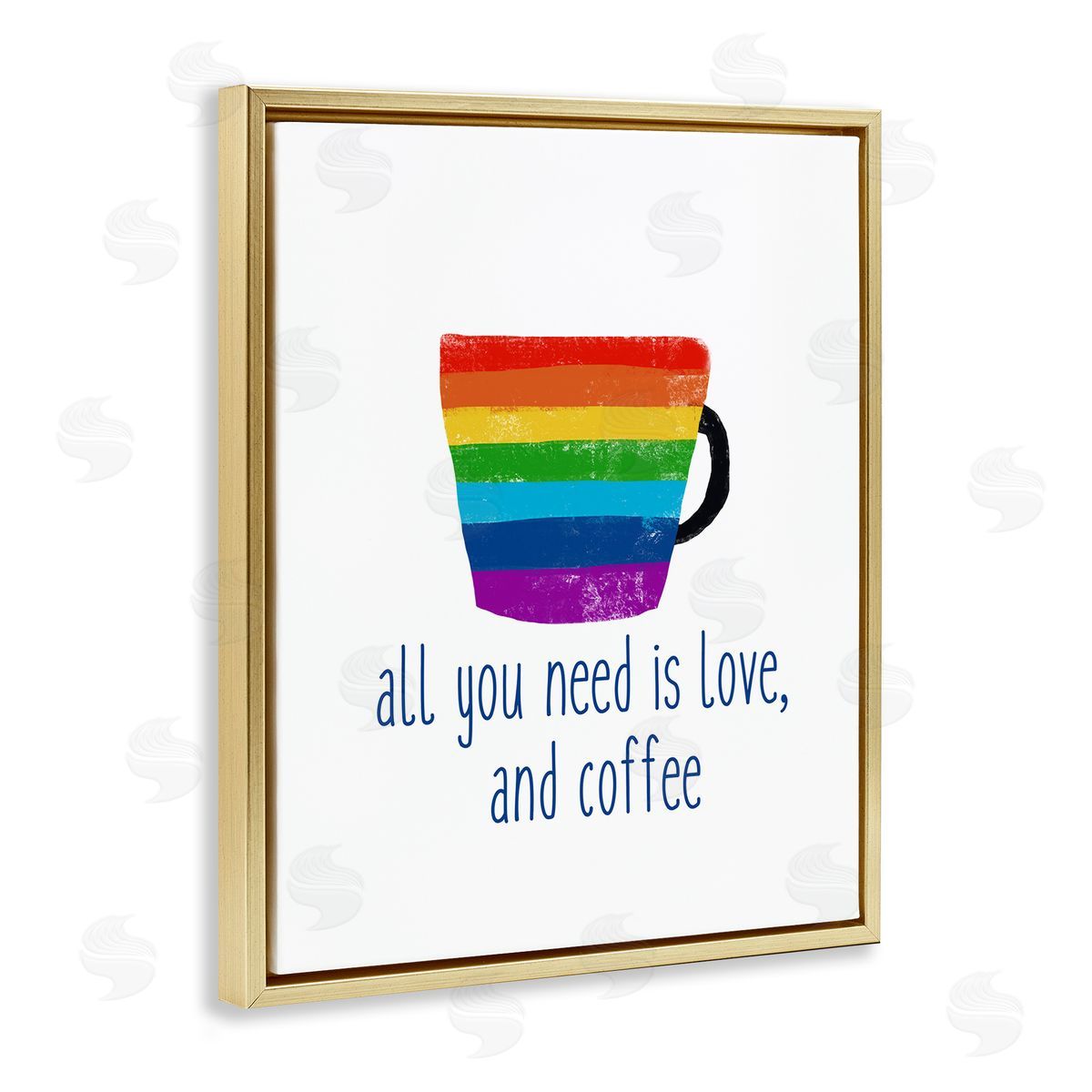J. Weiss Love & Coffee Rainbow Morning Latte Diner Mug Gold Floating Frame Canvas Wall Art Print