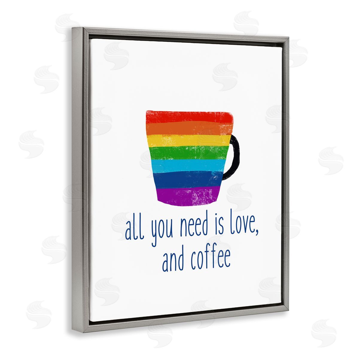 J. Weiss Love & Coffee Rainbow Morning Latte Diner Mug Gray Floating Frame Canvas Wall Art Print