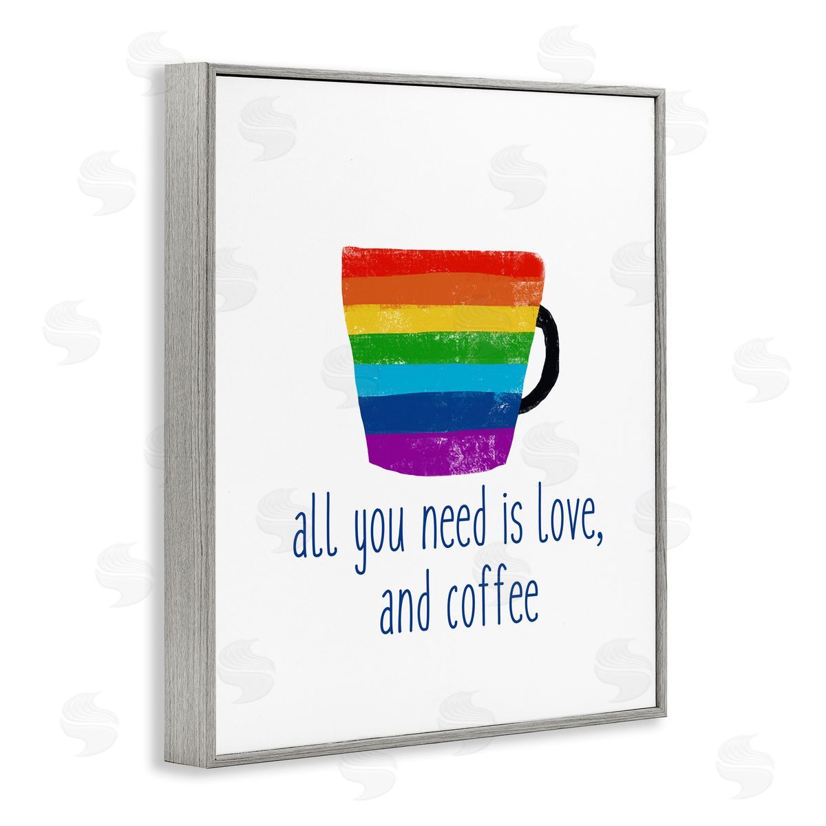 J. Weiss Love & Coffee Rainbow Morning Latte Diner Mug Gray Framed Giclee Wall Art Print